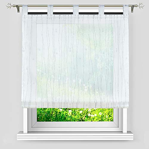 Heichkell Raffrollo Schlaufen Gardine Voile Transparent Vorhänge 1 Stück Bedruckte Streifen Raffgardine B*H 120*140cm Grau von HeichkelL