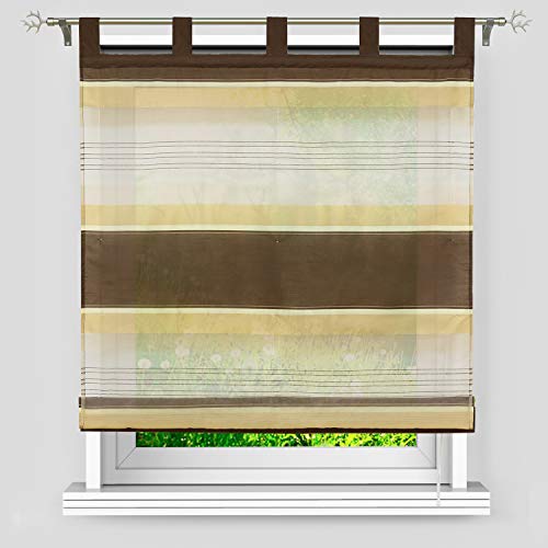 Heichkell Raffrollo Schlaufen Transparent Voile Raffgardine Fancy Streifen Bändchenrollo Braun-Gelb BxH 80x140 cm von HeichkelL