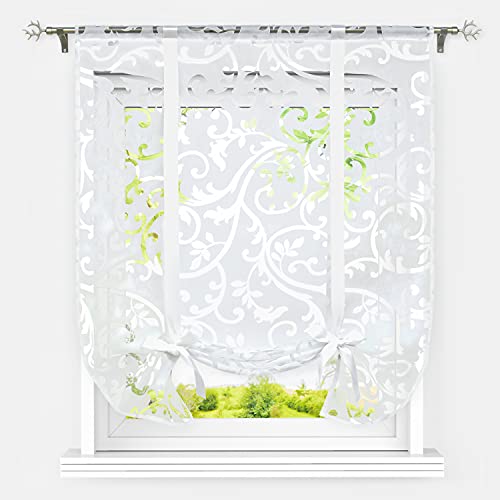 Heichkell Raffrollo Tunnelzug Band Raffgardinen Ausbrenner Transparente Scheibengardine Küche Modern Kurze Fenster Vorhang Ranken-Ausbrenner Weiß BxH 140x140cm Heichkell Raffrollo Tunnelzug Band Raffgardinen Ausbrenner Transparente Scheibengardine Küche Modern Kurze Fenster Vorhang Ranken-Ausbrenner Weiß BxH 140x140cm von HeichkelL