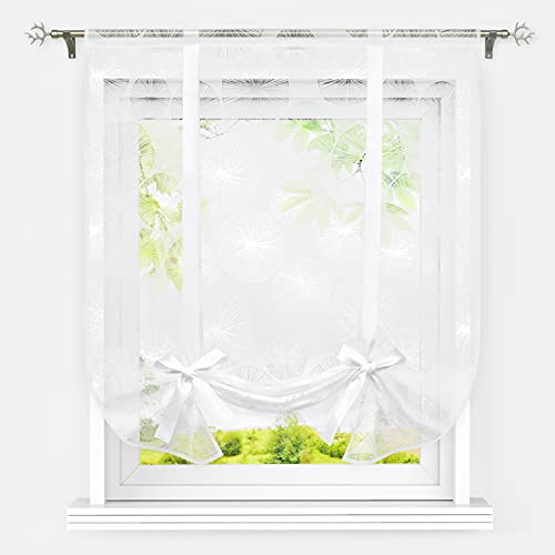 Heichkell Raffrollo Weiß Band Raffgardinen Ausbrenner Transparente Scheibengardine Küche Modern Kurze Fenster Vorhang Lottus-Muster Stangendurchzug BxH 80x140cm von HeichkelL