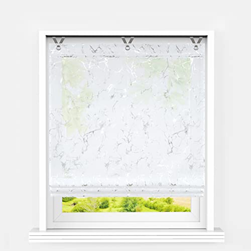 Heichkell Raffrollo mit Haken Ösen Raffgardine Transparent Weiß mit Foliendruck Küche Kleinfenster Vorhang Rollos ohne Bohren Glänzendes Design Marmoriertes Muster#1 BxH 80x130 cm von HeichkelL