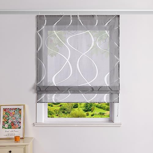 Heichkell Raffrollo mit Klettband Ausbrenner Design Transparent Vorhang Rollo ohne Bohren Schiene Raffgardine Modern Grau BreitexHöhe 100x140 cm von HeichkelL