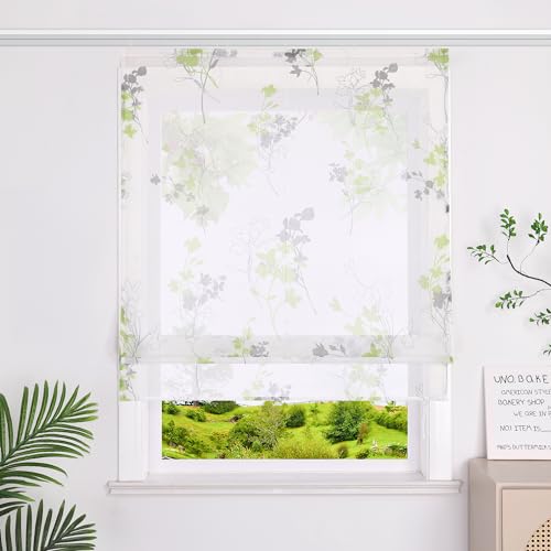 Heichkell Raffrollo mit Klettband Transparent Vorhang Leinen Raffgardine Bedruckte Gardine mit Blumen Grün BreitexHöhe 100x140 cm Heichkell Raffrollo mit Klettband Transparent Vorhang Leinen Raffgardine Bedruckte Gardine mit Blumen Grün BreitexHöhe 100x140 cm von HeichkelL