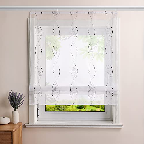 Heichkell Raffrollo mit Klettschiene Voile Raffgardinen Transparent Rollo Bestickt Modern Vorhang Grau BxH 120x140cm Heichkell Raffrollo mit Klettschiene Voile Raffgardinen Transparent Rollo Bestickt Modern Vorhang Grau BxH 120x140cm von HeichkelL