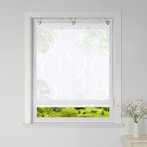 Heichkell Raffrollo mit Ösen Ausbrenner Raffgardine Transparent Vorhang Rollo ohne Bohren Ösenrollo Modern Weiß BreitexHöhe 60x140 cm Heichkell Raffrollo mit Ösen Ausbrenner Raffgardine Transparent Vorhang Rollo ohne Bohren Ösenrollo Modern Weiß BreitexHöhe 60x140 cm von HeichkelL