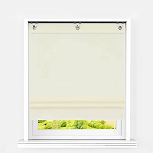 Heichkell Raffrollo mit Ösen Blickdicht Haken Raffgardine Wohnzimmer Einfarbige Fensterstores Leinen Faltenrollo Verdunklung Beige BxH 100x140 cm von HeichkelL