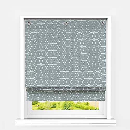 Heichkell Raffrollo mit Ösen Blickdicht Raffgardine ohne Bohren Fensterstores Kurzvorhang Faltenrollo für Badezimmer Gingham-Muster Grau BxH 120x140 cm von HeichkelL