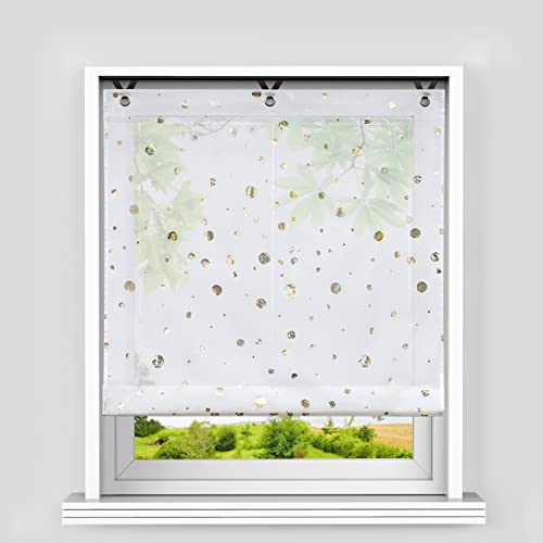 Heichkell Raffrollo mit Ösen Voile Moderne Raffgardine ohne Bohren Kleinfenster Gardine Küche Glänzende Kreise-Dekomuster Gold BxH 120x130 cm Heichkell Raffrollo mit Ösen Voile Moderne Raffgardine ohne Bohren Kleinfenster Gardine Küche Glänzende Kreise-Dekomuster Gold BxH 120x130 cm von HeichkelL