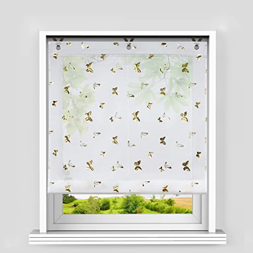 Heichkell Raffrollo mit Ösen Voile Moderne Raffgardine ohne Bohren Kleinfenster Gardine Küche Glänzende Schmetterling-Dekomuster Gold BxH 80x130 cm Heichkell Raffrollo mit Ösen Voile Moderne Raffgardine ohne Bohren Kleinfenster Gardine Küche Glänzende Schmetterling-Dekomuster Gold BxH 80x130 cm von HeichkelL