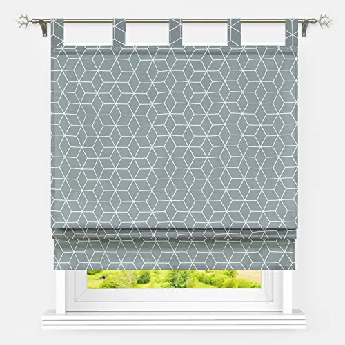 Heichkell Raffrollo mit Schlaufen Blickdicht Raffgardine Küchenfenster Kurz Vorhang Gardinenstores für Badezimmer Gingham-Muster Grau Breite x Höhe 60x140 cm von HeichkelL