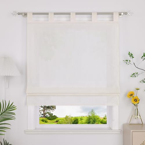 Heichkell Raffrollo mit Schlaufen Halbtransparent Raffgardine Küche Rollo Einfarbige Gardine Beige BreitexHöhe 120x140 cm von HeichkelL
