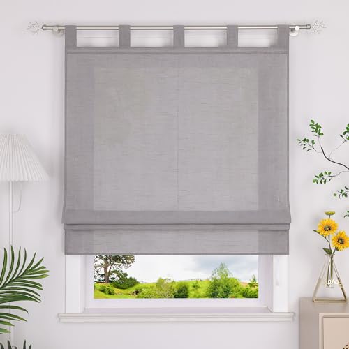 Heichkell Raffrollo mit Schlaufen Halbtransparent Raffgardine Küche Rollo Einfarbige Gardine Grau BreitexHöhe 120x140 cm von HeichkelL