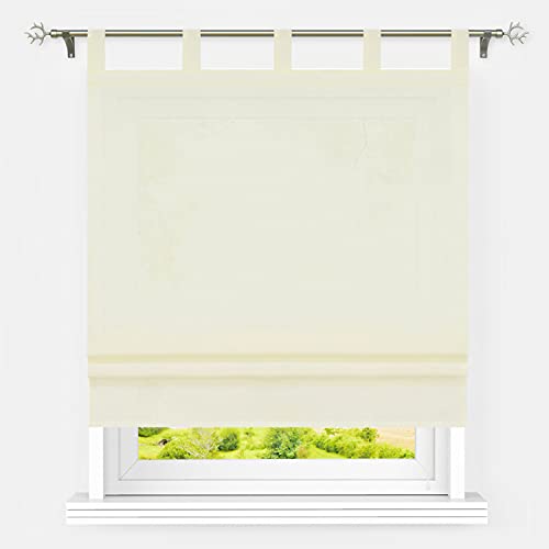 Heichkell Raffrollo mit Schlaufen Halbtransparent Raffgardine Wohnzimmer Einfarbige Fensterstores Leinen Faltenrollo Beige BxH 120x140 cm von HeichkelL