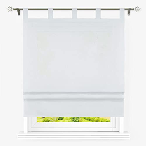 Heichkell Raffrollo mit Schlaufen Halbtransparent Raffgardine Wohnzimmer Einfarbige Fensterstores Leinen Faltenrollo Grau BxH 80x140 cm von HeichkelL