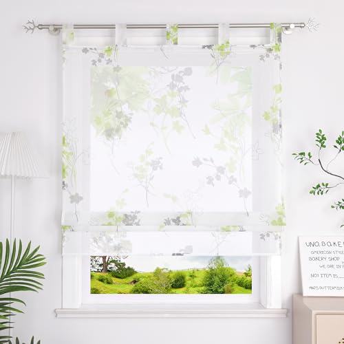 Heichkell Raffrollo mit Schlaufen Leinenoptik Gardine Tranparent Vorhang Bedruckte Raffgardine mit Blumen Grün BreitexHöhe 60x140 cm Heichkell Raffrollo mit Schlaufen Leinenoptik Gardine Tranparent Vorhang Bedruckte Raffgardine mit Blumen Grün BreitexHöhe 60x140 cm von HeichkelL