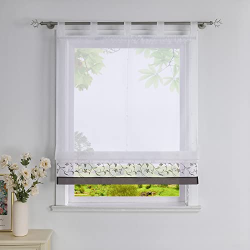 Heichkell Raffrollo mit Schlaufen Voile Transparent Vorhang mit Blumen Stickrei Bestickt Raffgardine für Küche und Wohnzimmer Grau BreitexHöhe 140x150 cm Heichkell Raffrollo mit Schlaufen Voile Transparent Vorhang mit Blumen Stickrei Bestickt Raffgardine für Küche und Wohnzimmer Grau BreitexHöhe 140x150 cm von HeichkelL