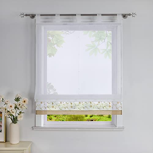 Heichkell Raffrollo mit Schlaufen Voile Transparent Vorhang mit Blumen Stickrei Bestickt Raffgardine für Küche und Wohnzimmer Sand BreitexHöhe 100x150 cm Heichkell Raffrollo mit Schlaufen Voile Transparent Vorhang mit Blumen Stickrei Bestickt Raffgardine für Küche und Wohnzimmer Sand BreitexHöhe 100x150 cm von HeichkelL