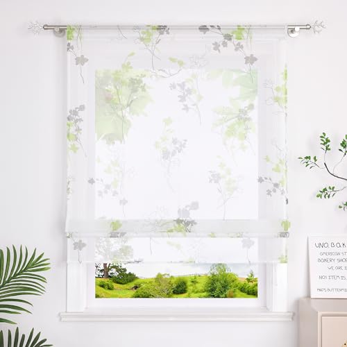Heichkell Raffrollo mit Tunnelzug Leinenoptik Gardine Tranparent Vorhang Bedruckte Raffgardine mit Blumen Grün BreitexHöhe 100x140 cm Heichkell Raffrollo mit Tunnelzug Leinenoptik Gardine Tranparent Vorhang Bedruckte Raffgardine mit Blumen Grün BreitexHöhe 100x140 cm von HeichkelL