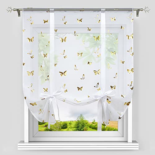 Heichkell Raffrollo mit Tunnelzug Voile Raffgardine Modern Kleinfenster Küchengardine Glänzende Schmetterling-Dekomuster Gold BxH 120x140 cm Heichkell Raffrollo mit Tunnelzug Voile Raffgardine Modern Kleinfenster Küchengardine Glänzende Schmetterling-Dekomuster Gold BxH 120x140 cm von HeichkelL