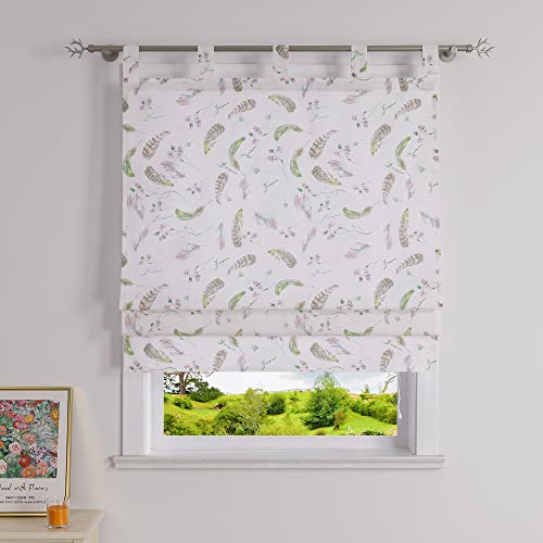 Heichkell Raffrollo ohne Bohren mit Farbige Blumen- und Federmuster Halbtransparenter Vorhang Druck Design Gardine Landhaus Raffgardine mit Schlaufen BreitexHöhe 100x140 cm Heichkell Raffrollo ohne Bohren mit Farbige Blumen- und Federmuster Halbtransparenter Vorhang Druck Design Gardine Landhaus Raffgardine mit Schlaufen BreitexHöhe 100x140 cm von HeichkelL