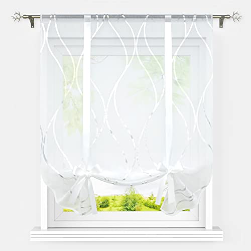 Heichkell Raffrollos für Fenster ohne Bohren Bindegardine Modern Küchen Gardinen Tunnelzug Streifen Druck Raffrollo Silber BxH 60x140 cm von HeichkelL