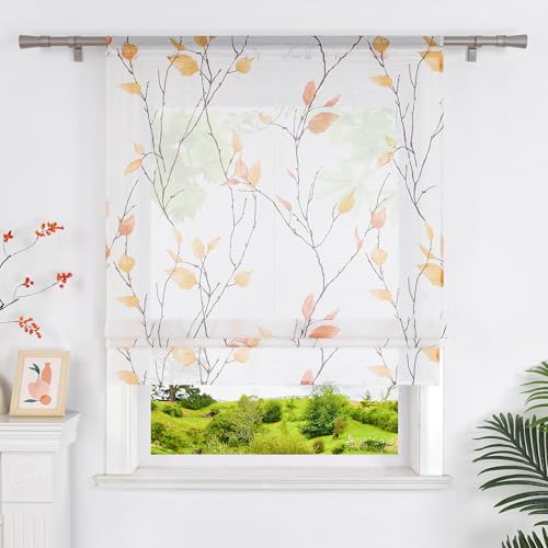 Heichkell Raffrollos ohne Bohren Transparente Raffgardine Gardine mit Blätter Druck Elegant Vorhang Raffrollo mit Tunnelzug Orange BxH 60x140 cm Heichkell Raffrollos ohne Bohren Transparente Raffgardine Gardine mit Blätter Druck Elegant Vorhang Raffrollo mit Tunnelzug Orange BxH 60x140 cm von HeichkelL