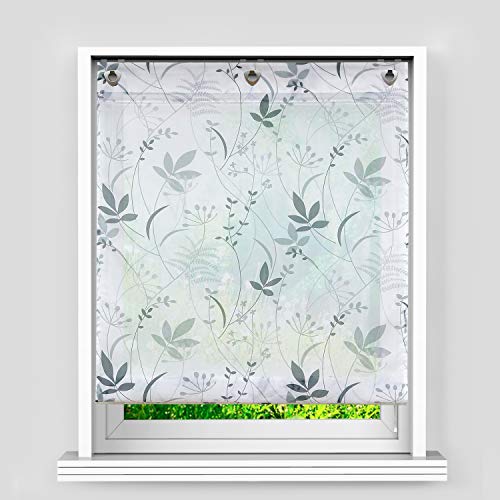 Heichkell Transparente Raffrollos mit Blumen Druck Raffrollo mit U-Haken Voile Raffgardine weiß Ösengardine Bedruckt H×B 140×80 cm von HeichkelL