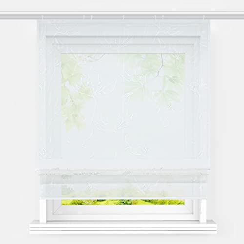 Heichkell Transparentes Raffrollo mit Klettschiene Wohnzimmer Raffgardine Druck Design Modern Fenster Vorhänge Einfache Raffung Weiß Lotus BxH 100x140cm von HeichkelL