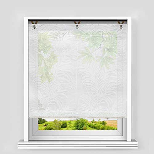 Heichkell Voile Ausbrenner Raffrollo Transparente Raffgardine mit V-Haken Weiße Ösenrollo ohne Bohren Blättermotiv Weiß BxH 60x130cm Heichkell Voile Ausbrenner Raffrollo Transparente Raffgardine mit V-Haken Weiße Ösenrollo ohne Bohren Blättermotiv Weiß BxH 60x130cm von HeichkelL