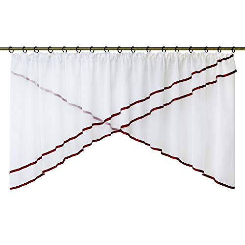 HeichkelL Voile Kuvertgardine Transparenter Kräuselband Store mit Satinbänder Kuvertvorhang HxB 100x300 cm Rot von HeichkelL