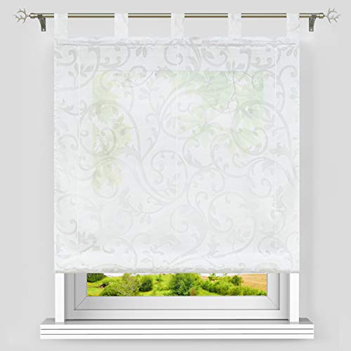 Heichkell Voile Raffgardine mit Schlaufen Transparent Ausbrenner Raffrollo Moderne Rollos Bändchenrollo in Ranken-Muster Weiß BxH 45x150cm Heichkell Voile Raffgardine mit Schlaufen Transparent Ausbrenner Raffrollo Moderne Rollos Bändchenrollo in Ranken-Muster Weiß BxH 45x150cm von HeichkelL