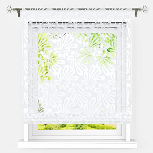 Heichkell Voile Raffrollo Ausbrenner Transparente Raffgardine Blumen Muster Bändchenrollo mit Tunnelzug Dekorativer Vorhang für Küche Weiß BxH 100x155 cm Heichkell Voile Raffrollo Ausbrenner Transparente Raffgardine Blumen Muster Bändchenrollo mit Tunnelzug Dekorativer Vorhang für Küche Weiß BxH 100x155 cm von HeichkelL