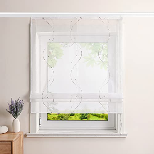 Heichkell Voile Raffrollo mit Klettband Transparent Raffgardinen Vorhang mit Stickerei Wohnzimmer Gardine Sand BxH 60x140cm Heichkell Voile Raffrollo mit Klettband Transparent Raffgardinen Vorhang mit Stickerei Wohnzimmer Gardine Sand BxH 60x140cm von HeichkelL