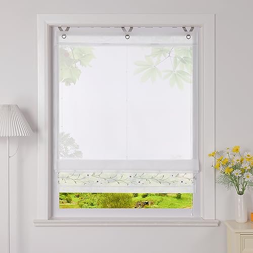 Heichkell Voile Raffrollo mit Ösen Transparent Ösenrollo Bestickte Raffgardine Landhausstil Rollo mit Blumen Weiß BreitexHöhe 60x150 cm Heichkell Voile Raffrollo mit Ösen Transparent Ösenrollo Bestickte Raffgardine Landhausstil Rollo mit Blumen Weiß BreitexHöhe 60x150 cm von HeichkelL