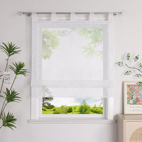 Heichkell Voile Raffrollo mit Schlaufen Transparent Rollo Kreise Stickerei Moderne Raffgardine Grau BreitexHöhe 140x140 cm von HeichkelL