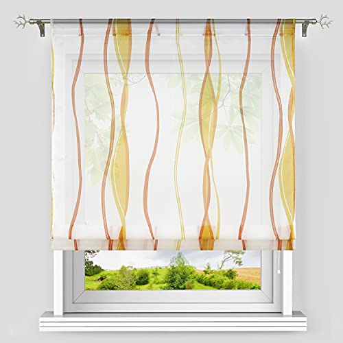 Heichkell Voile Raffrollo mit Tunnelzug Raffgardine Küchenfenster Raffrollo Modern Wellendruck Transparenter Vorhang für Wohnzimmer Orange BxH 120x140 cm von HeichkelL
