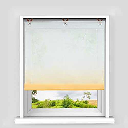 Heichkell Voile Raffrollo ohne Bohren Transparent Raffgardine mit Ösen Farbverlauf Fenstergardine Hakenaufhängung Modern Ösenrollo Vorhänge Orange BxH 100x130cm Heichkell Voile Raffrollo ohne Bohren Transparent Raffgardine mit Ösen Farbverlauf Fenstergardine Hakenaufhängung Modern Ösenrollo Vorhänge Orange BxH 100x130cm von HeichkelL