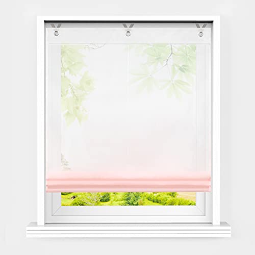 Heichkell Voile Raffrollo ohne Bohren Transparent Raffgardine mit Ösen Farbverlauf Fenstergardine Hakenaufhängung Modern Ösenrollo Vorhänge Rosa BxH 100x130cm von HeichkelL