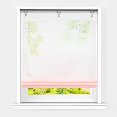 Heichkell Voile Raffrollo ohne Bohren Transparent Raffgardine mit Ösen Farbverlauf Fenstergardine Hakenaufhängung Modern Ösenrollo Vorhänge Rosa BxH 60x130cm von HeichkelL