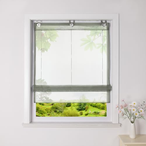 Heichkell Voile Raffrollo ohne Bohren Transparente Raffgardine mit U-Haken Unifarbiges modernes Ösenrollo Grau H*B 130 * 80cm von HeichkelL
