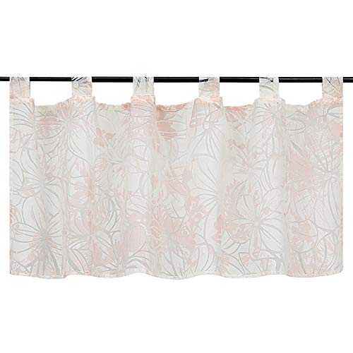 HeichkelL Voile Scheibengardine mit Ausbrenner Blumen-Motiv Transparente Küche Gardine mit Schlaufen Moderne Bistrogardine für Küchenfenster Rosa HxB 45x120 cm von HeichkelL