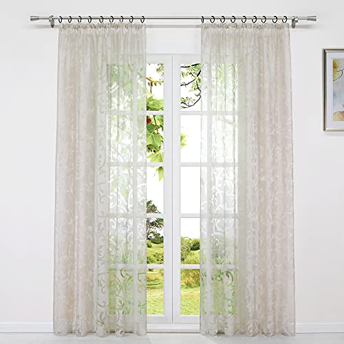 HeichkelL Voile Transparente Gardine mit Kräuselband Vorhang Blumen-Muster Modern Fensterschal für Wohnzimmer 1 Stück Sand BxH 140x175cm von HeichkelL