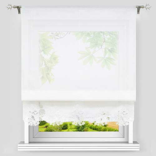 Heichkell Voile Weiße Raffgardine Bestickt Transparentes Raffrollo mit Tunnelzug Klassischer Vorhangschal Küche Gardine Blumenstickerei Borte BreitexHöhe 120x155cm Heichkell Voile Weiße Raffgardine Bestickt Transparentes Raffrollo mit Tunnelzug Klassischer Vorhangschal Küche Gardine Blumenstickerei Borte BreitexHöhe 120x155cm von HeichkelL