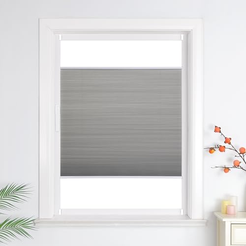 Heichkell Wabenplissee ohne Bohren Rollo Sonnenschutz Sichtschutz Doppelplissee Klemmfix Plissee Farbecht für Fenster und Tür, Grau BxH 65x220 cm von HeichkelL
