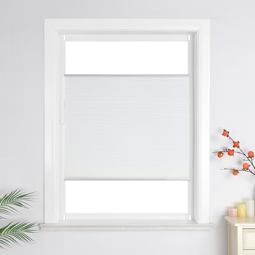 Heichkell Wabenplissee ohne Bohren Rollo Sonnenschutz Sichtschutz Doppelplissee Klemmfix Plissee Farbecht für Fenster und Tür, Weiß BxH 70x130 cm von HeichkelL