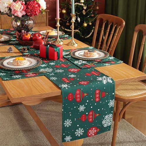 Heichkell Weihnachten Tischläufer Abwaschbar Weihnachts Tischdeko Esszimmer Dekoration mit Weihnachtskugel Grün 30 x 220 cm von HeichkelL