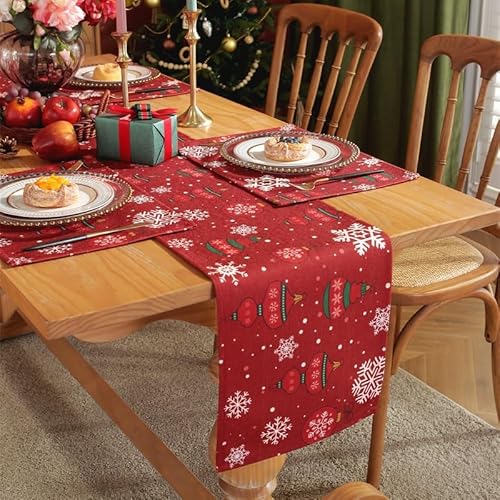 Heichkell Weihnachten Tischläufer Abwaschbar Weihnachts Tischdeko Esszimmer Dekoration mit Weihnachtskugel Rot 30 x 160 cm von HeichkelL