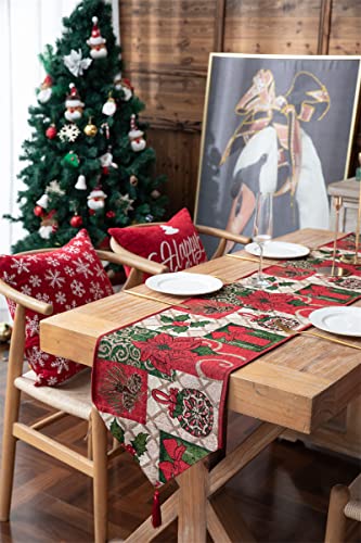 Heichkell Weihnachten Tischläufer Garngefärbter Jacquard Abwaschbar Tischläufer Weihnachts Tischdeko Rot Küche Tisch Dekoration Weihnachtsblumen #1 35 x 160 cm von HeichkelL