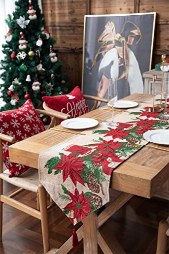 Heichkell Weihnachten Tischläufer Garngefärbter Jacquard Abwaschbar Tischläufer Weihnachts Tischdeko Rot Küche Tisch Dekoration Weihnachtsblumen #2 35 x 160 cm von HeichkelL