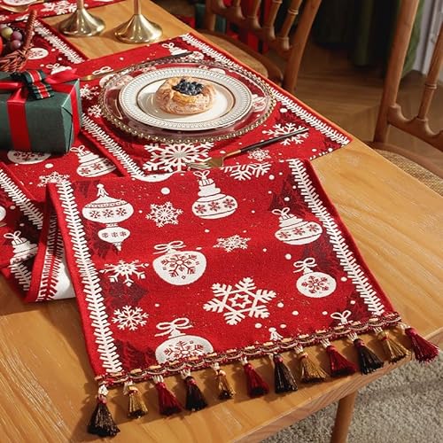 Heichkell Weihnachten Tischläufer Garngefärbter Jacquard Weihnachten Dekoration Tischwäsche Abwaschbar Tischdecke Rot 35 x 200 cm von HeichkelL